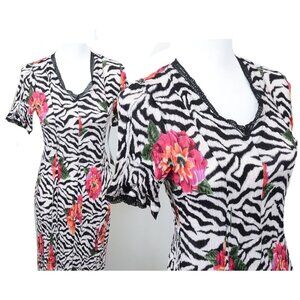 NWT Vintage Nostalgia 90s Zebra Floral Lace Sheer Chiffon Rayon Midi Dress LG